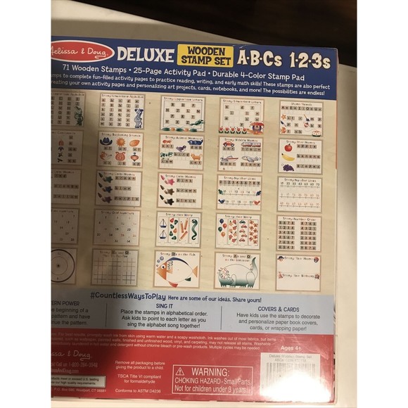 Melissa & Doug Deluxe Wooden Stamp Set Stamp Pad Activity Pad Stampers ABCs 123s - Picture 7 of 8